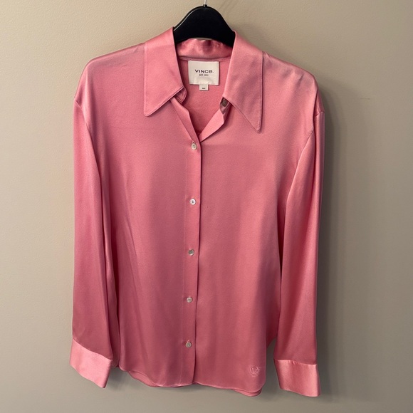 Vince Tops - Vince Rose Pink Satin Button-Front Blouse M